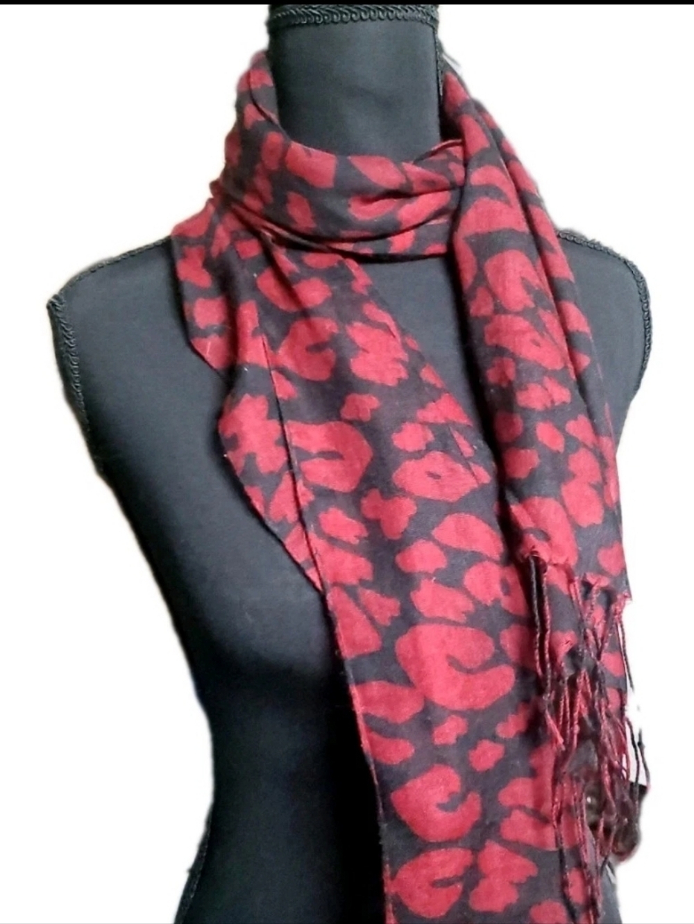 Unbranded Red Black Scarf Rectangular 64" Long Womens Fringe Boho Goth Whimsy